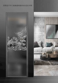 高清分层透明底平开门玻璃打印图