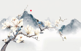 新中式玉兰花鸟