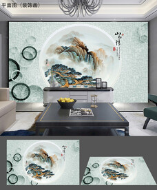 新中式意境水墨山水情意背景墙