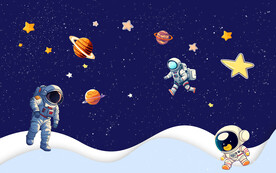 卡通宇航员儿童房背景墙