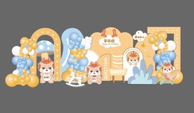 卡通龙宝宝背景蓝橙黄色系小龙人