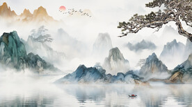 中式水墨山水画