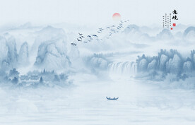 新中式禅意水墨山水画