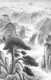 水墨黄山迎客松