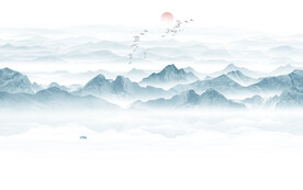 新中式水墨山水画背景墙画