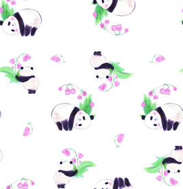 数码印花熊猫花朵