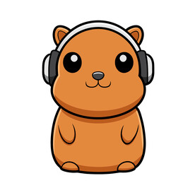 矢量动物戴耳机的水豚