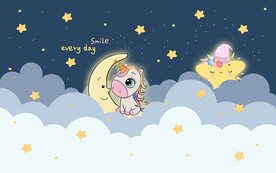 卡通星星月亮独角兽儿童房背景墙