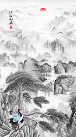 水墨黄山迎客松