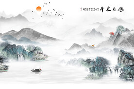 中式意境山水背景装饰画