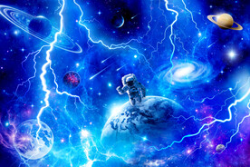 太空宇航员星球闪电雷电宇宙背景