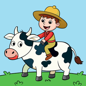 矢量人物骑奶牛的小男孩