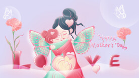 手绘母亲节母女温馨拥抱亲情插画