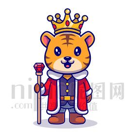 可爱卡通国王皇帝老虎