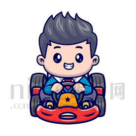 可爱卡通开卡丁车的小男孩