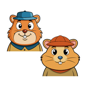 矢量动物卡通戴帽子的土拨鼠