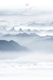 新中式水墨山水玄关画