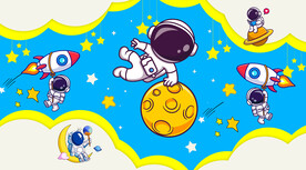 蓝色卡通宇航员儿童房背景墙