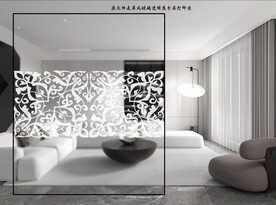 高清分层透明底白花屏风打印图