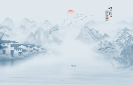 新中式山水情水墨国画背景墙