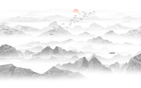 中式山水水墨山水画