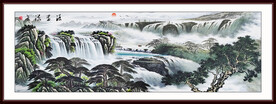 山水国画瀑布