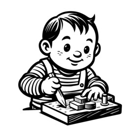 矢量人物线条玩玩具的孩子