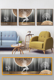 现代轻奢意境线条光影麋鹿装饰画