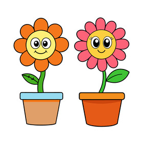 矢量卡通简约盆栽花朵
