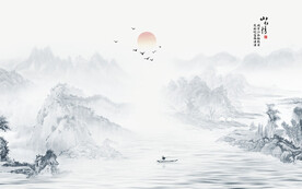 新中式沙发背景墙风景画