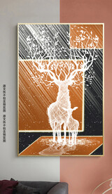 现代意境线条麋鹿玄关装饰画