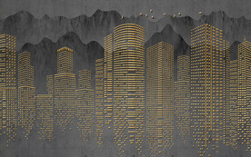 几何方块拼接立体复古城市背景墙