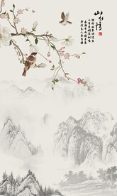 山水情花鸟画玄关装饰画