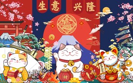 招财猫背景墙图片