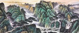 国画迎客松山水挂画