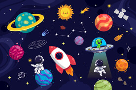 卡通火箭宇宙星球太空宇航员背景