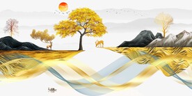 麋鹿山水装饰画