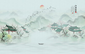 烟雨江南山水背景墙