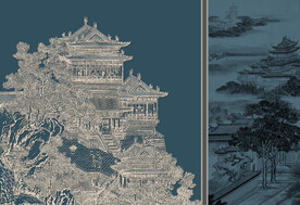 新中式轻奢楼阁山水背景轻奢壁画