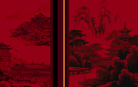 新中式轻奢楼阁山水背景轻奢壁画