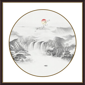 圆形水墨山水画