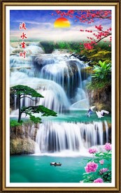 高山流水山水风水画装饰图