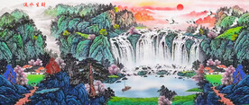 山水画流水生财挂画