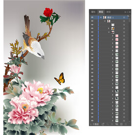 鸣舞繁花争艳图