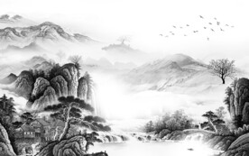 爆款 淡雅灰色山水 TIF分层