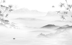 高清 灰色中式山水 TIF分层