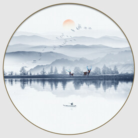 圆形意境山水画