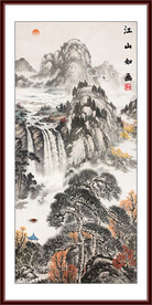 国画山水竖幅水  