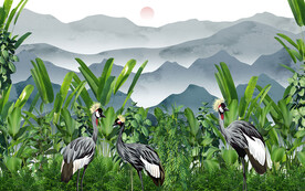 植物叶子现代简约电视背景墙