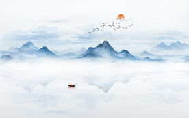 沙发山水画背景墙